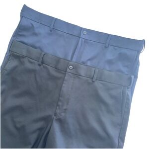 Lot Of 2 PGA Tour Mens Shorts 42 Blue & Black Solid Slash Pocket Flat Front Golf